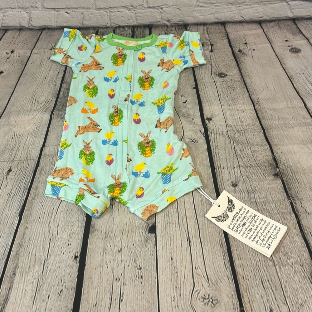 Free Birdees Rabbit Easter Pattern Bamboo Shortie Romper